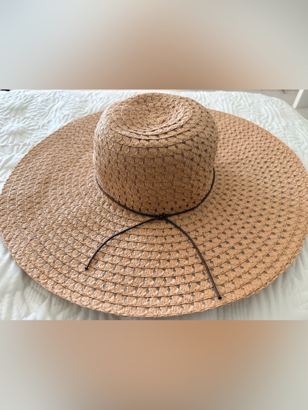 Tan Straw Sun Hat with Dark Brown Tie